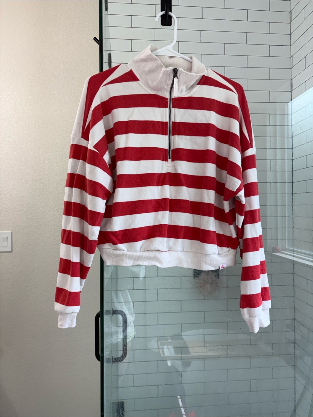 JoyLab Red and White Striped Half-Zip Pullover